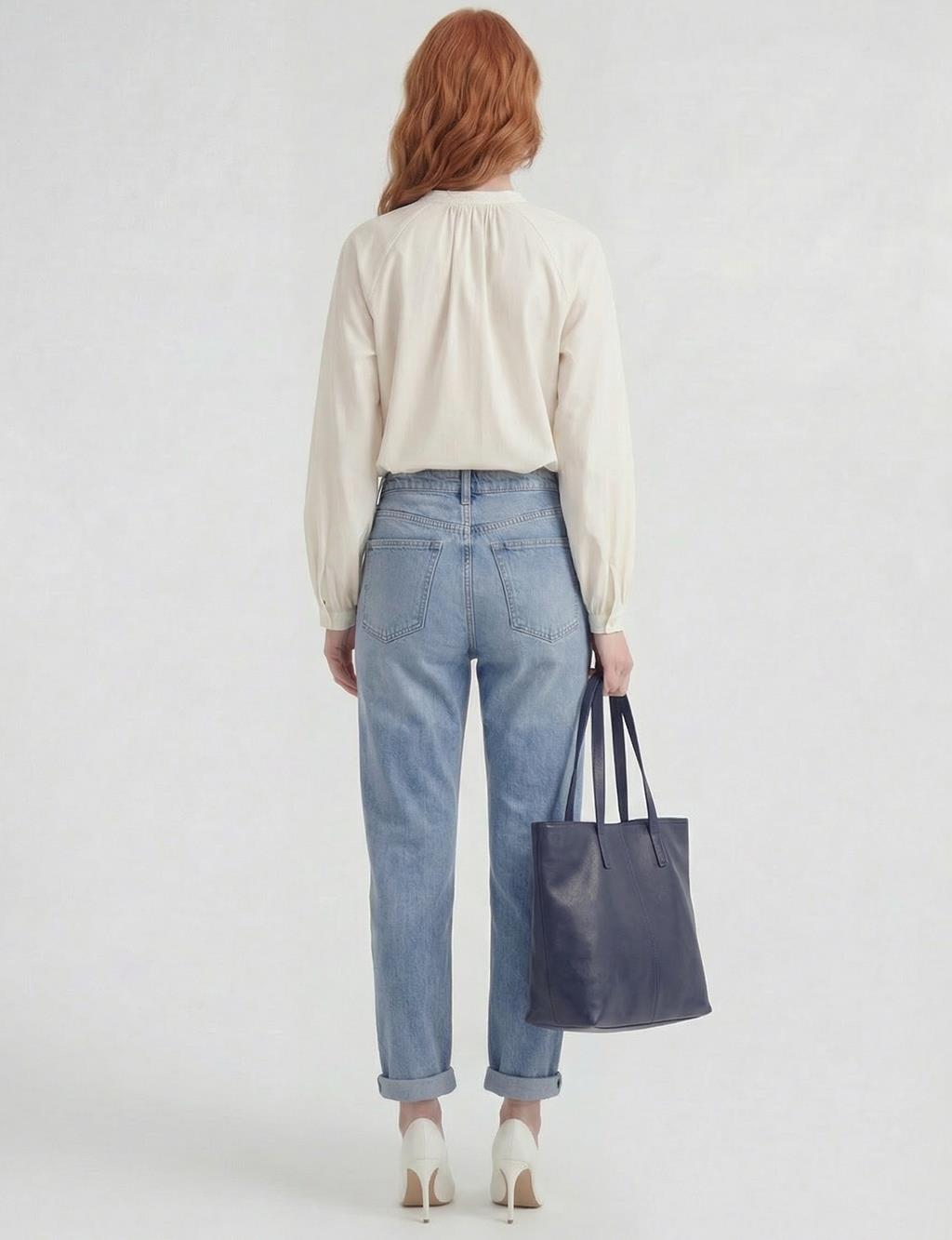 Reglan Kol Pamuklu Bluz Ekru 