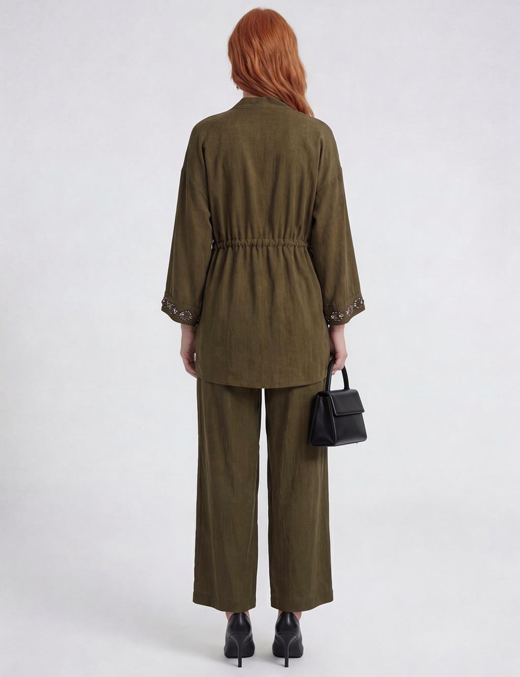 100% Lyocell Embroidered Two-Piece Set Dark Khaki