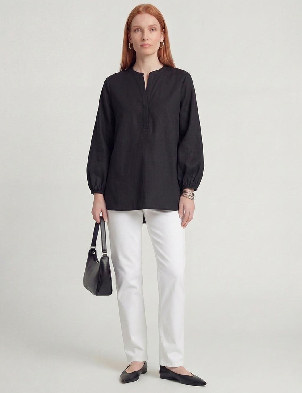 Reglan Kol Pamuklu Bluz Siyah 