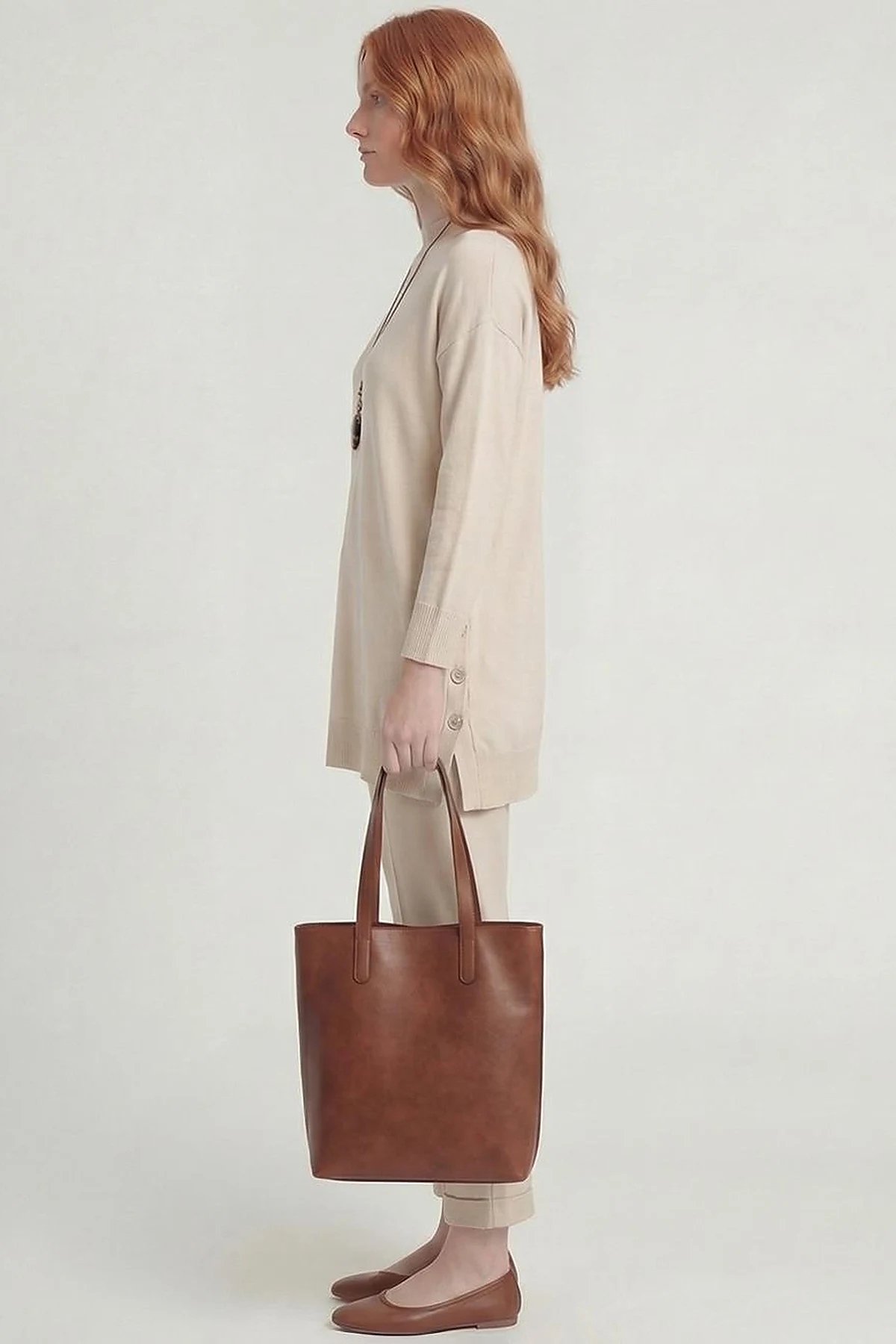 Button Detailed Knitwear Set Beige