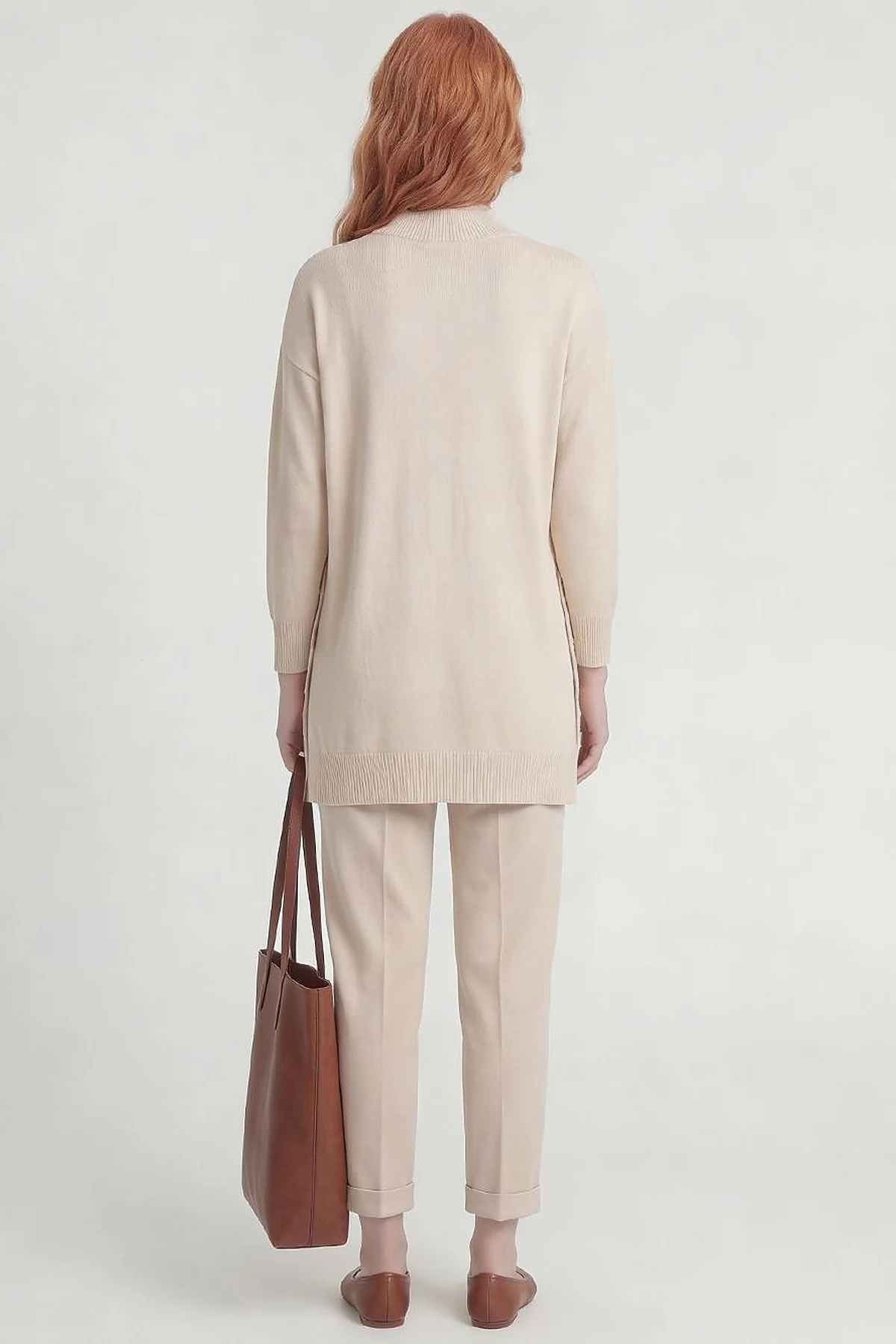 Button Detailed Knitwear Set Beige