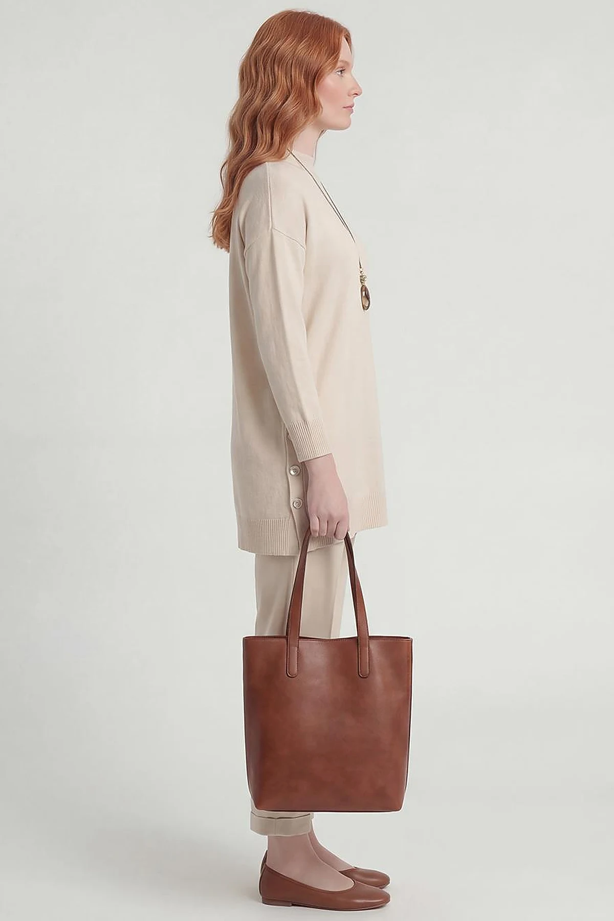 Button Detailed Knitwear Set Beige