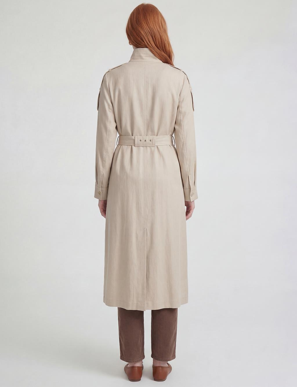 Belt-Detail Linen Lyocell Coat Stone