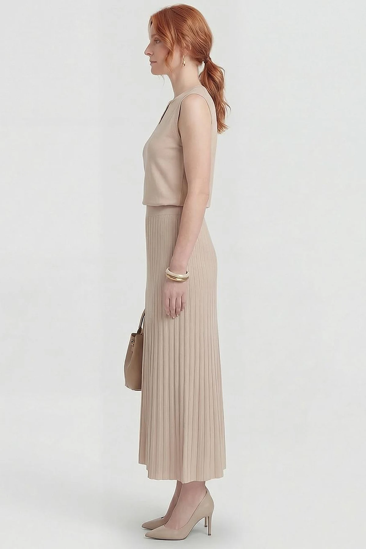 Knitted Skirt Set Stone