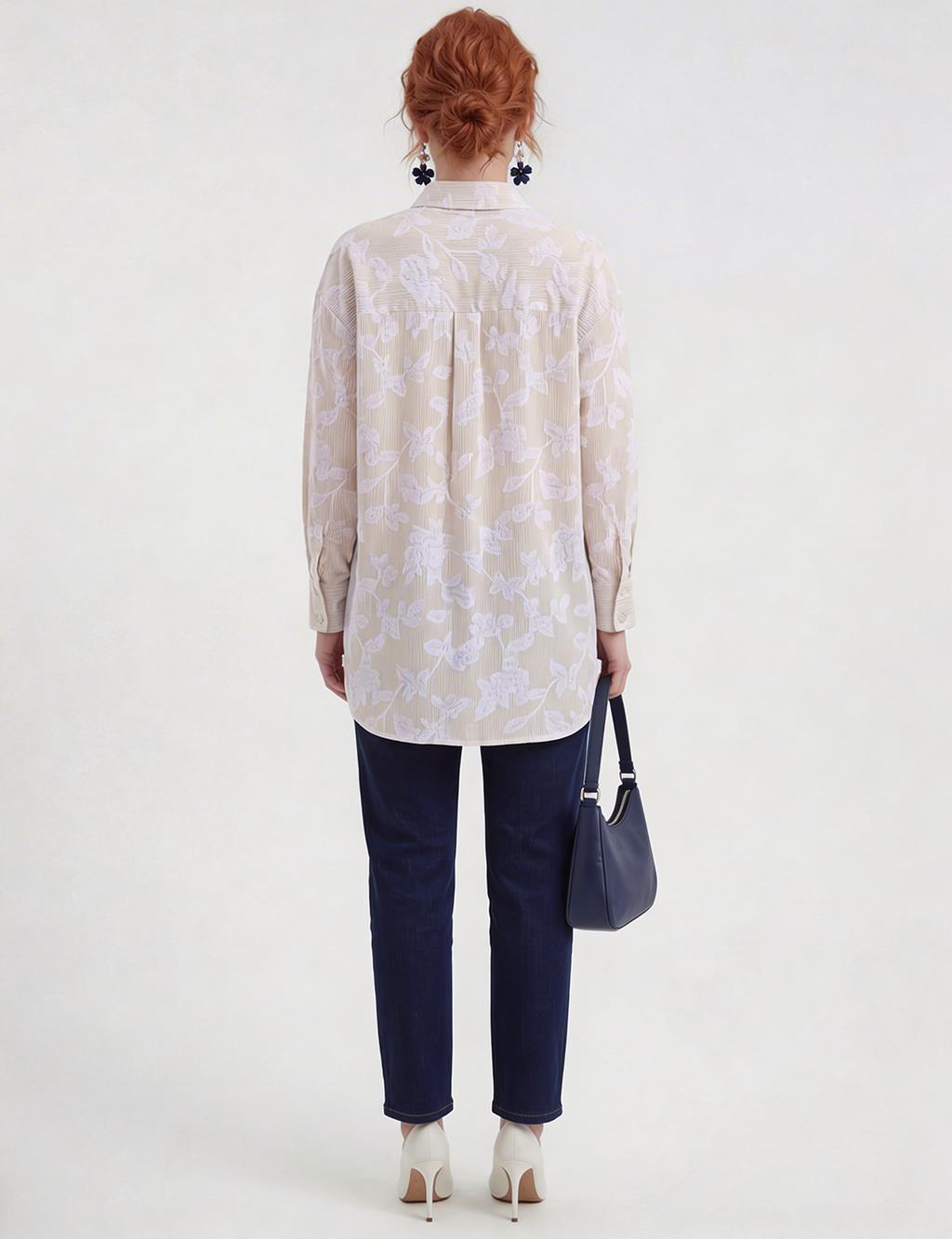 Nakış Aplikeli Pamuk Modal Tunik Bej