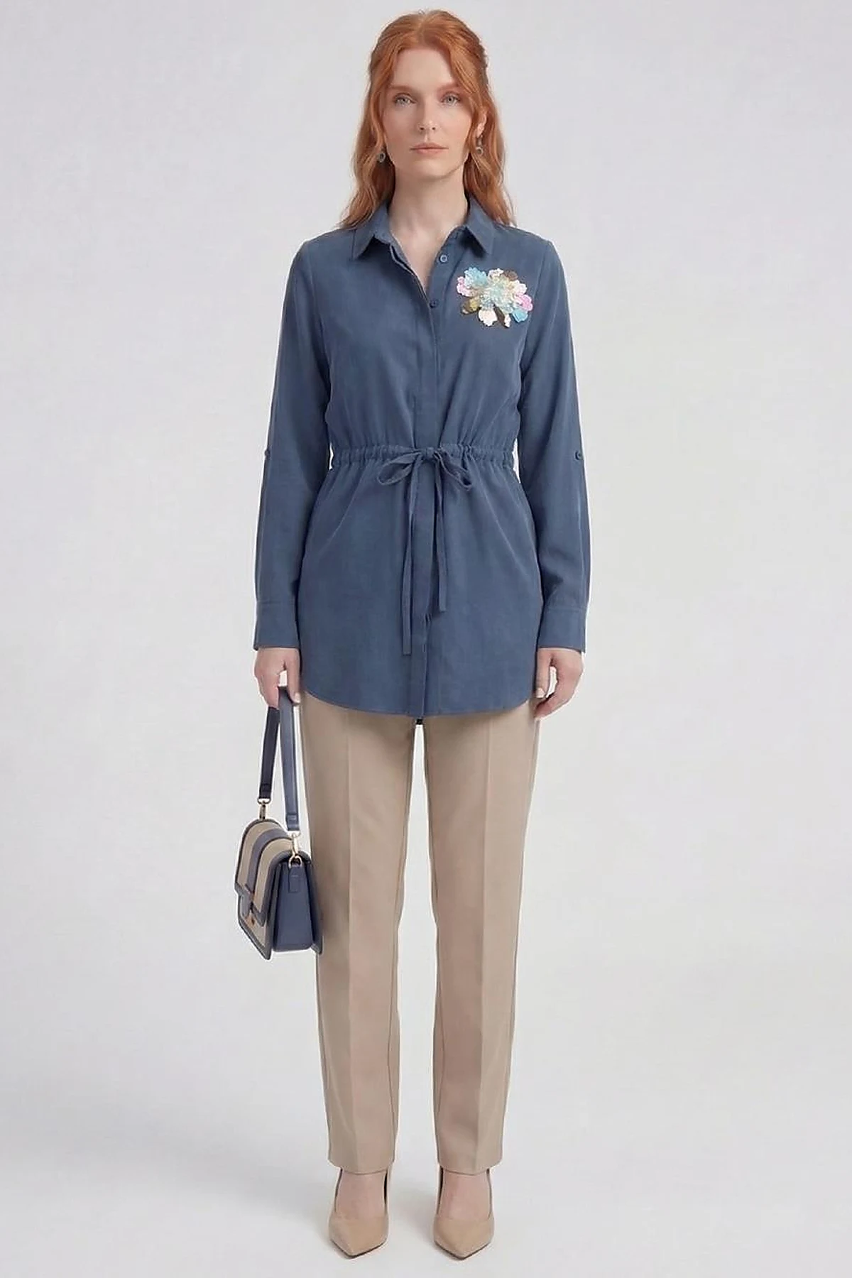 Sequin-Embellished Modal Tunic Dark Navy 