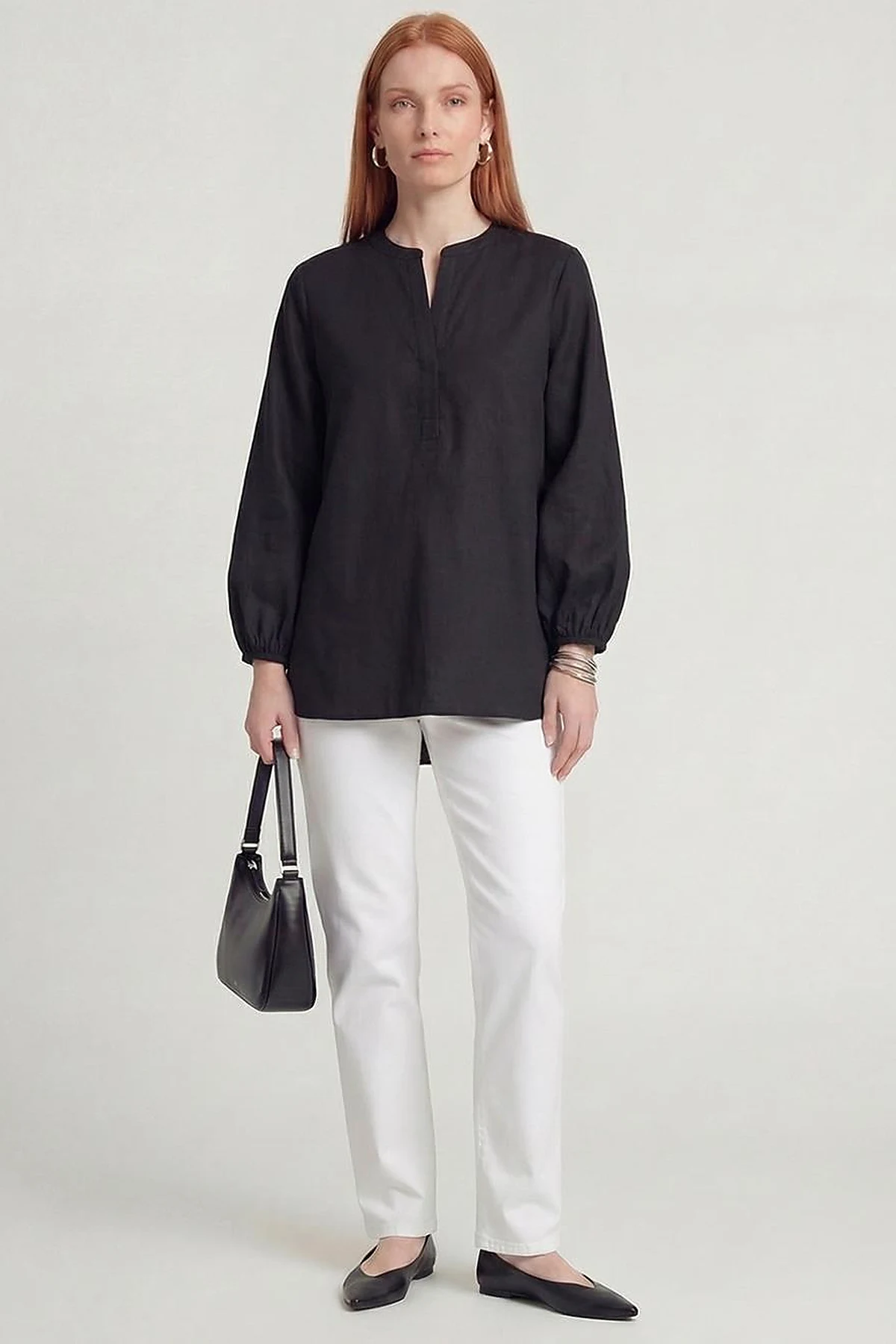 Raglan Sleeve Cotton Blouse Black