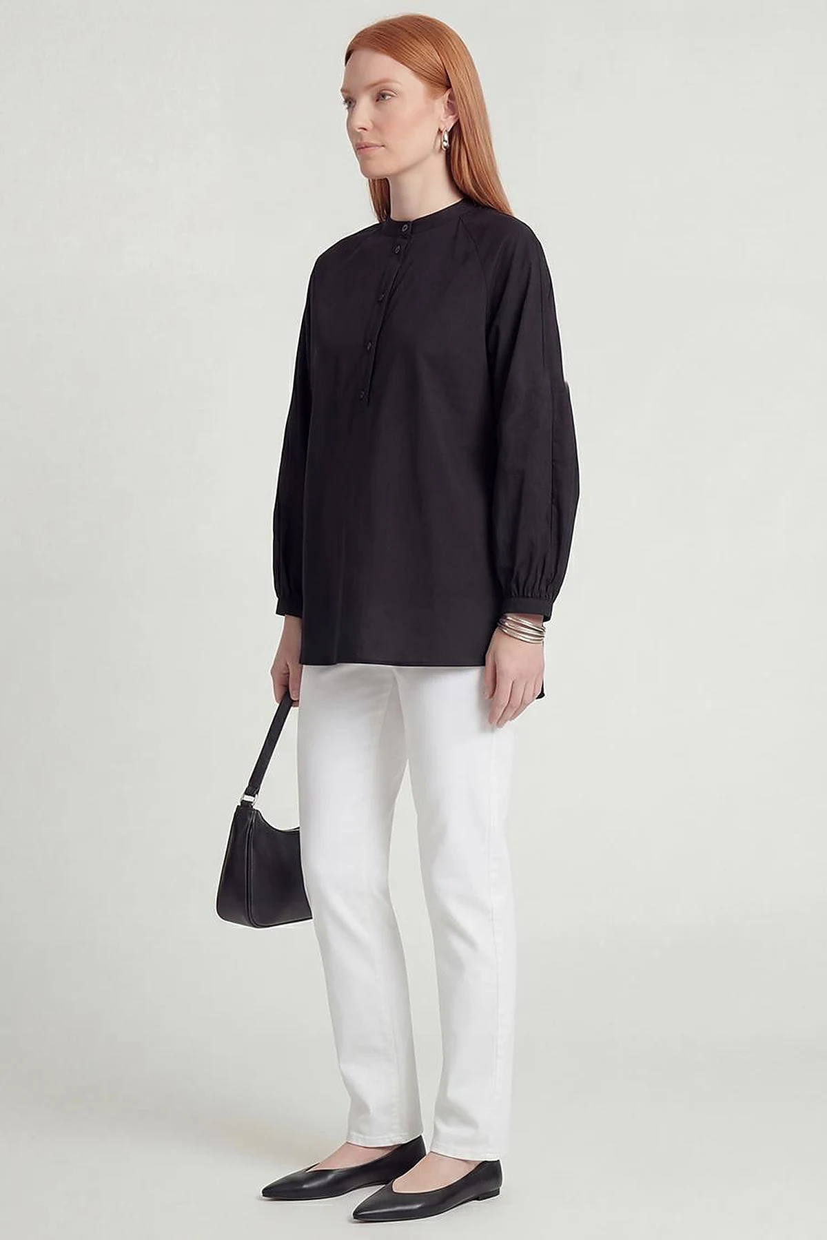 Raglan Sleeve Cotton Blouse Black