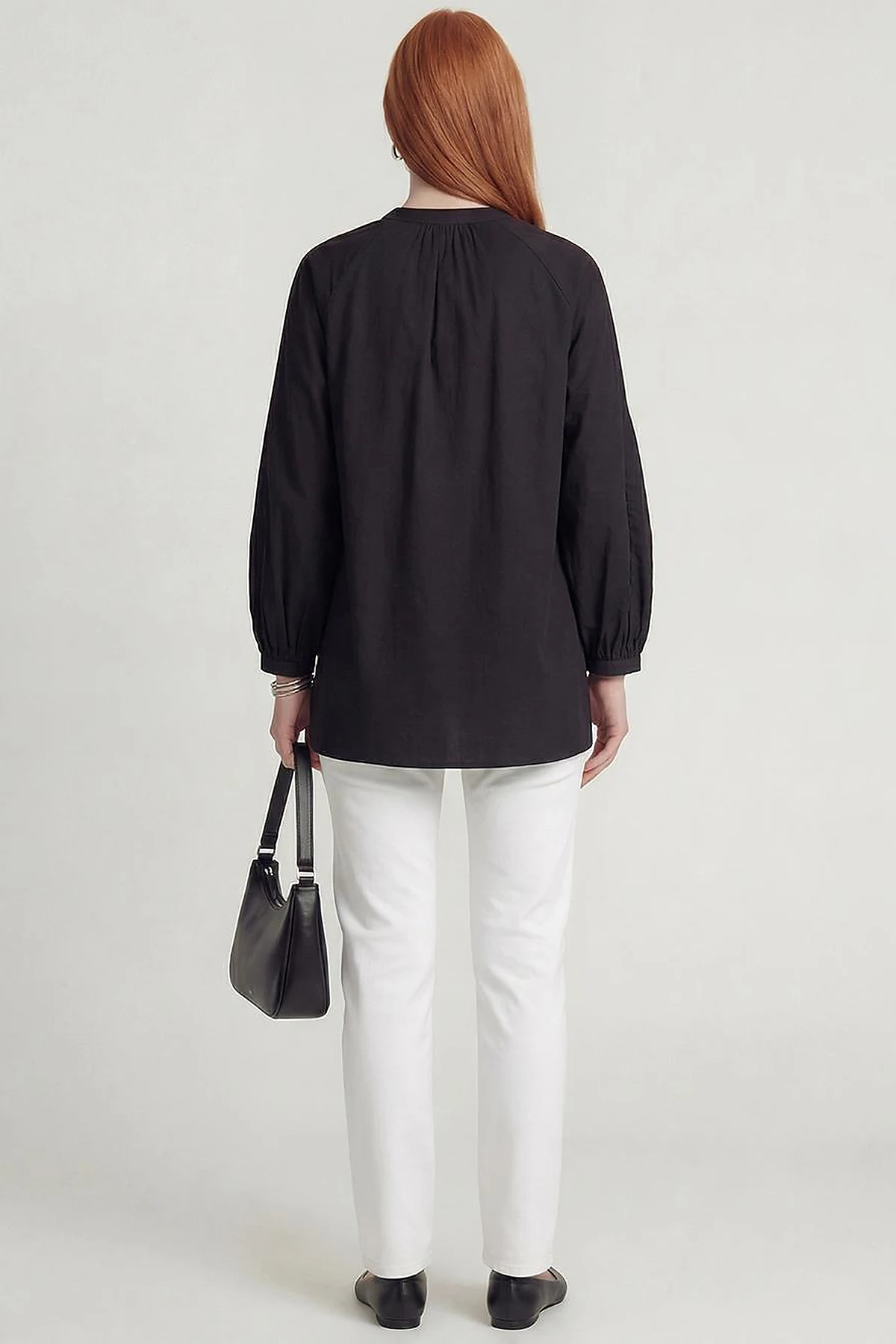 Raglan Sleeve Cotton Blouse Black