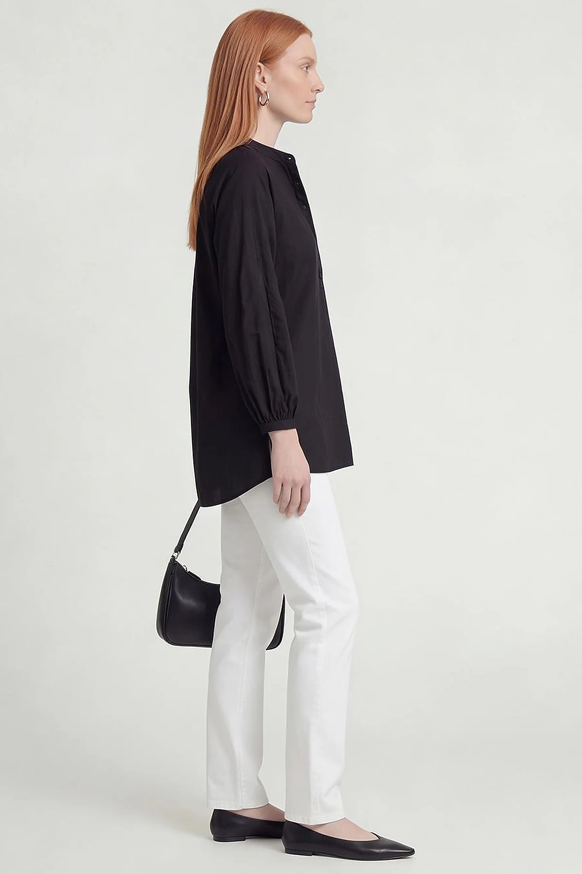 Raglan Sleeve Cotton Blouse Black