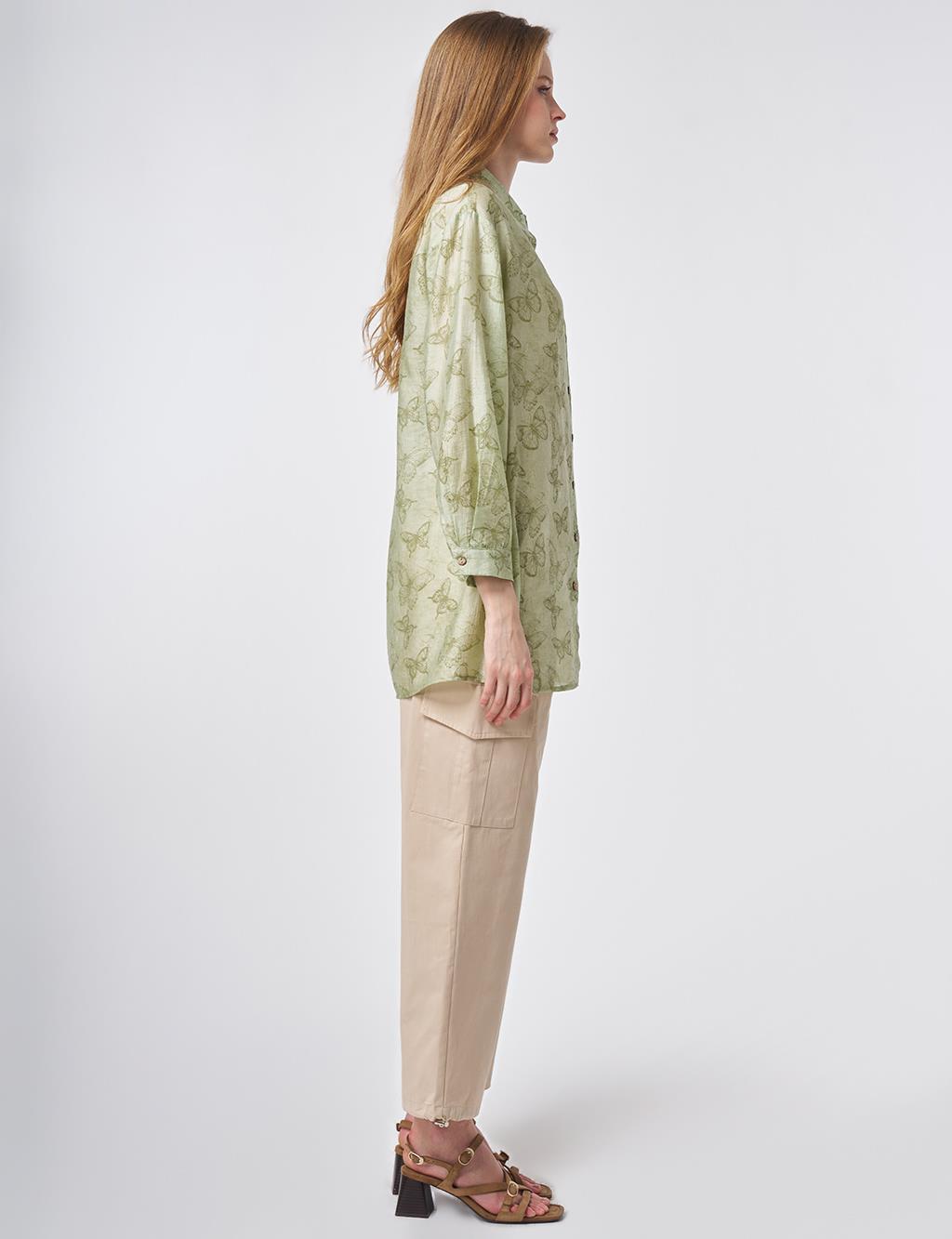 Patterned Lyocell Tunic Khaki