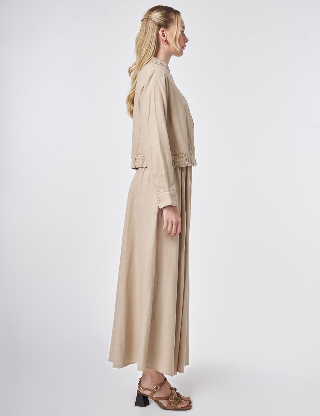 Flap Pocket Cotton Linen Two-Piece Set Stone