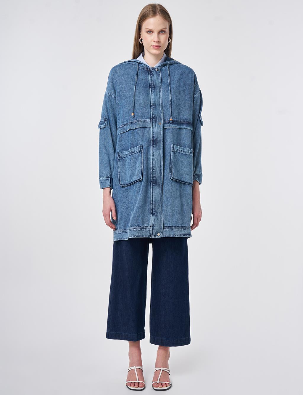 Washed Hooded Jacket Blue