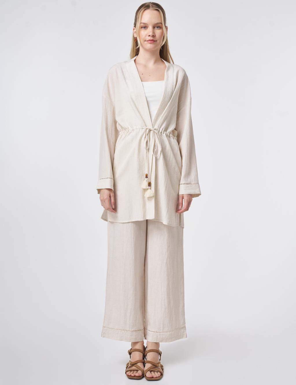 Lyocell Two-Piece Set with Punto Stitching Cream