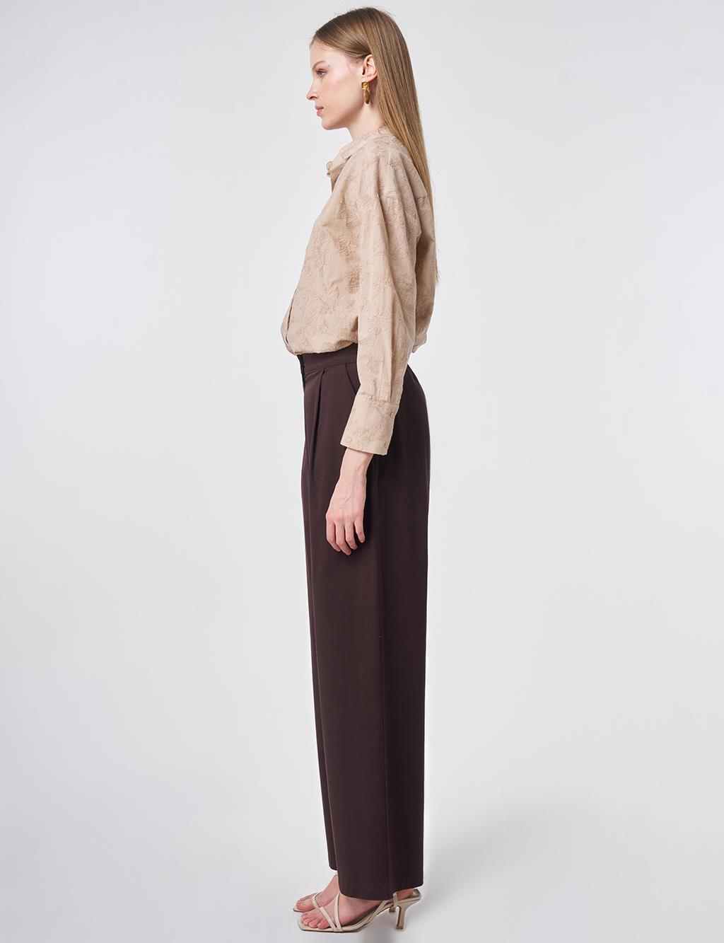 Pleated Wide Leg Trousers Dark Brown