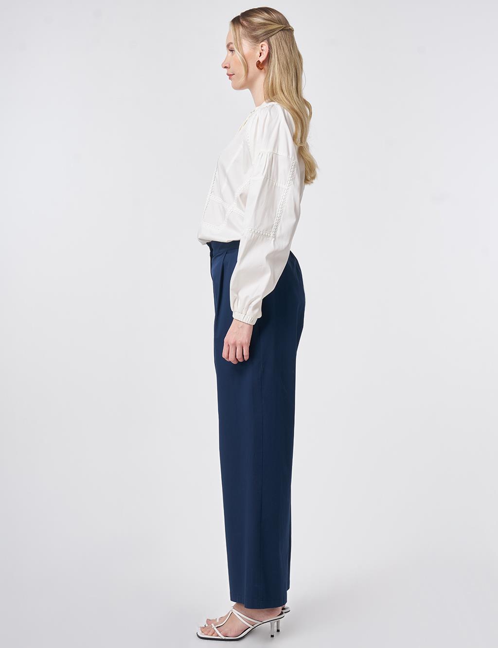 Pleated Wide Leg Trousers Dark Navy