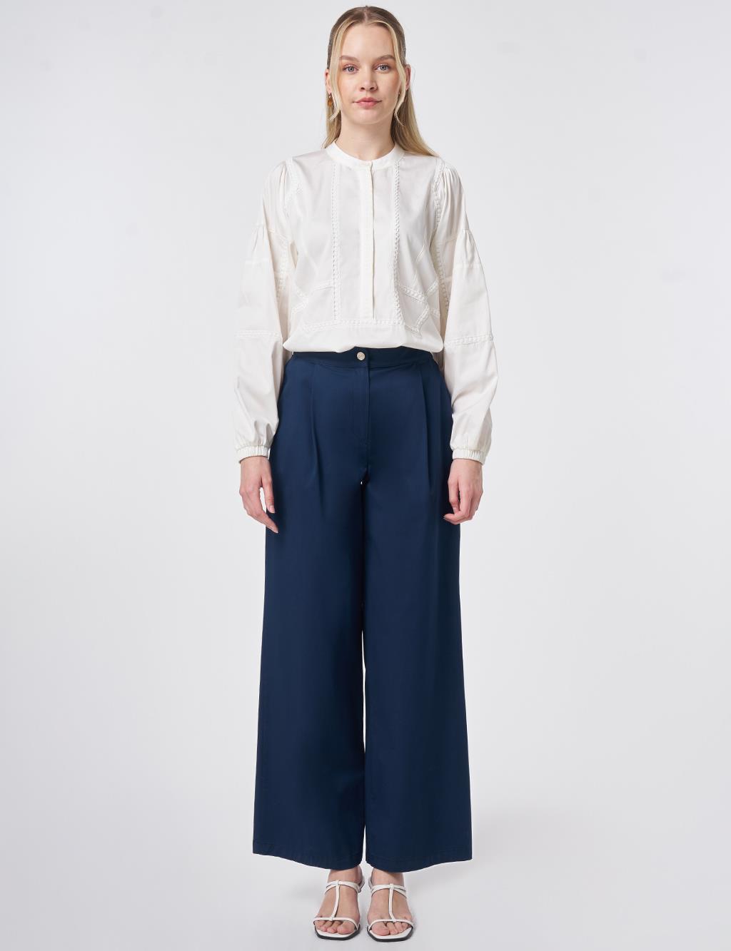 Pleated Wide Leg Trousers Dark Navy