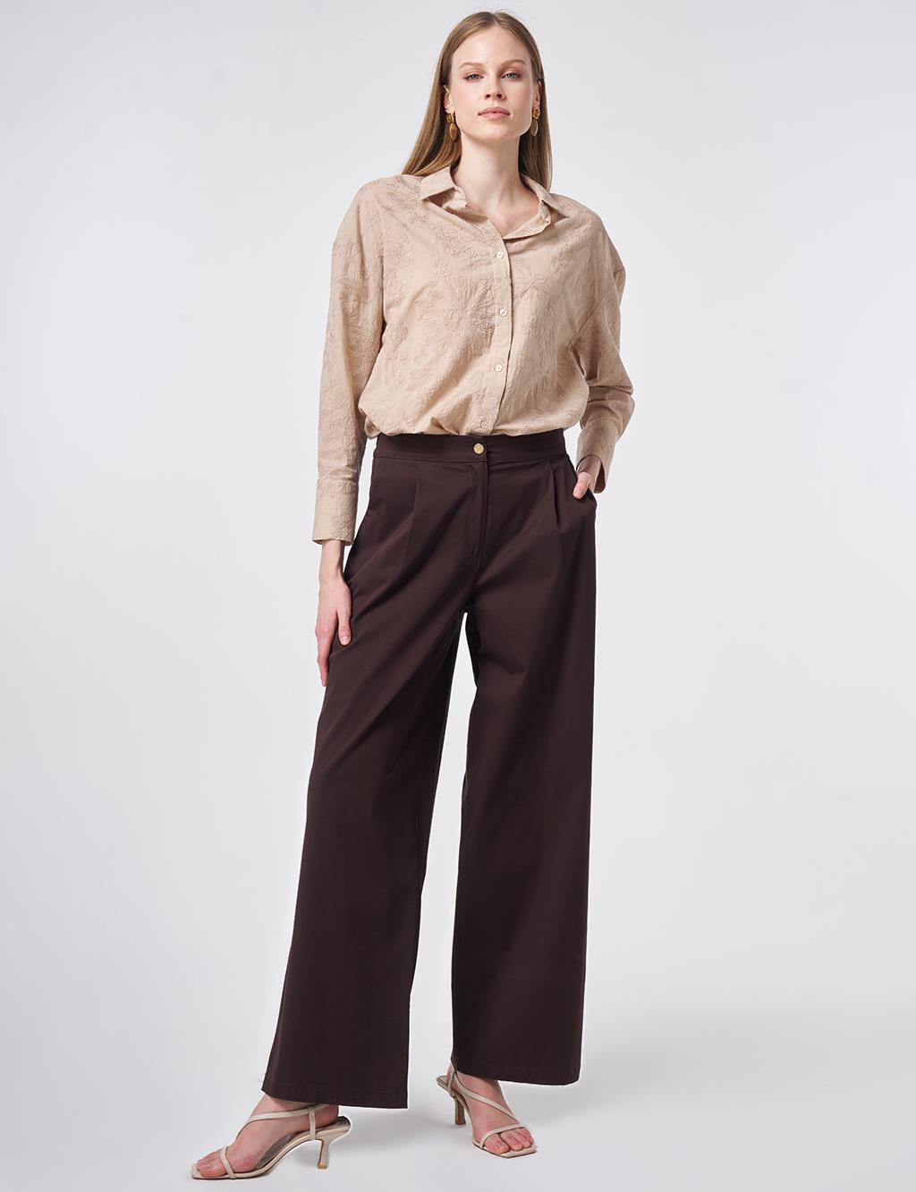 Pleated Wide Leg Trousers Dark Brown