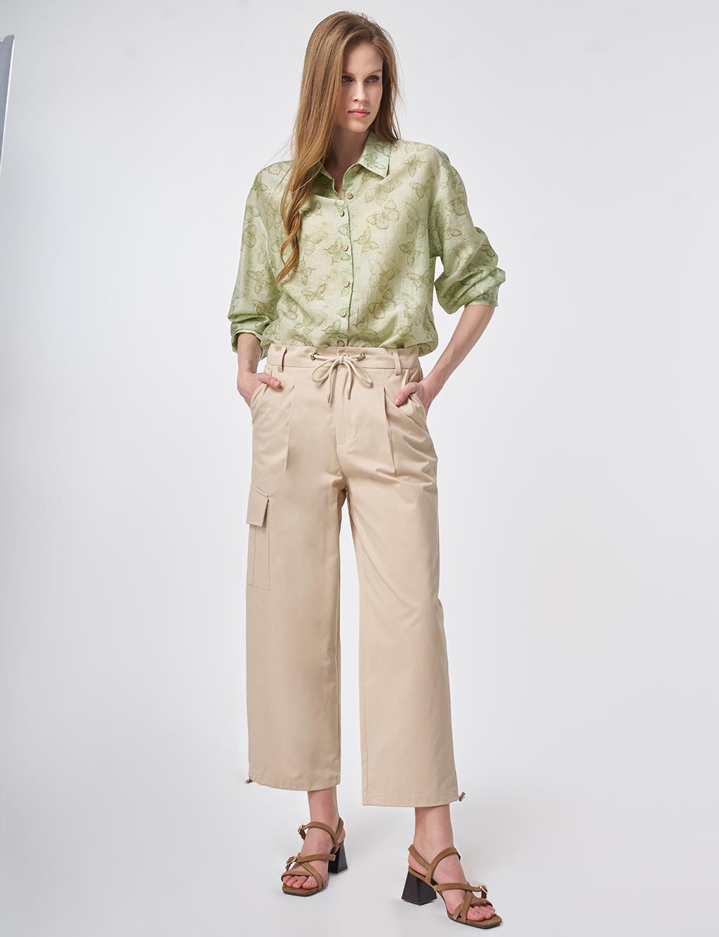 High Waist Cargo Pocket Trousers Mink