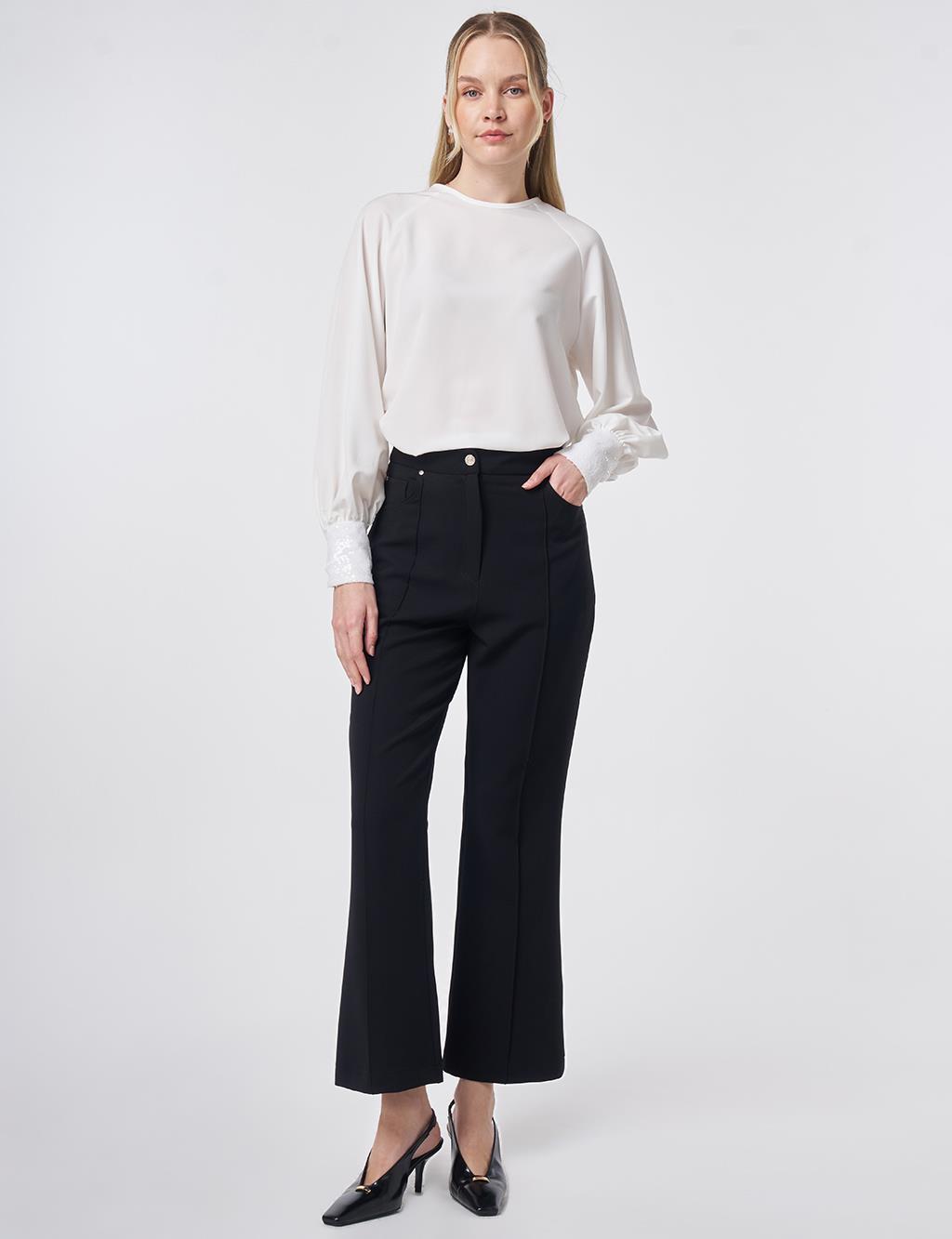 Topstitched Fabric Pants Black