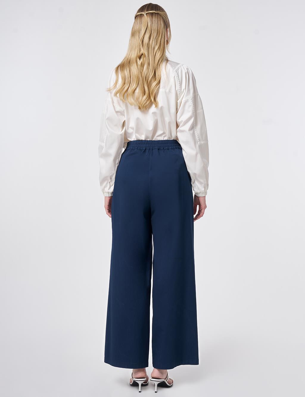 Pleated Wide Leg Trousers Dark Navy