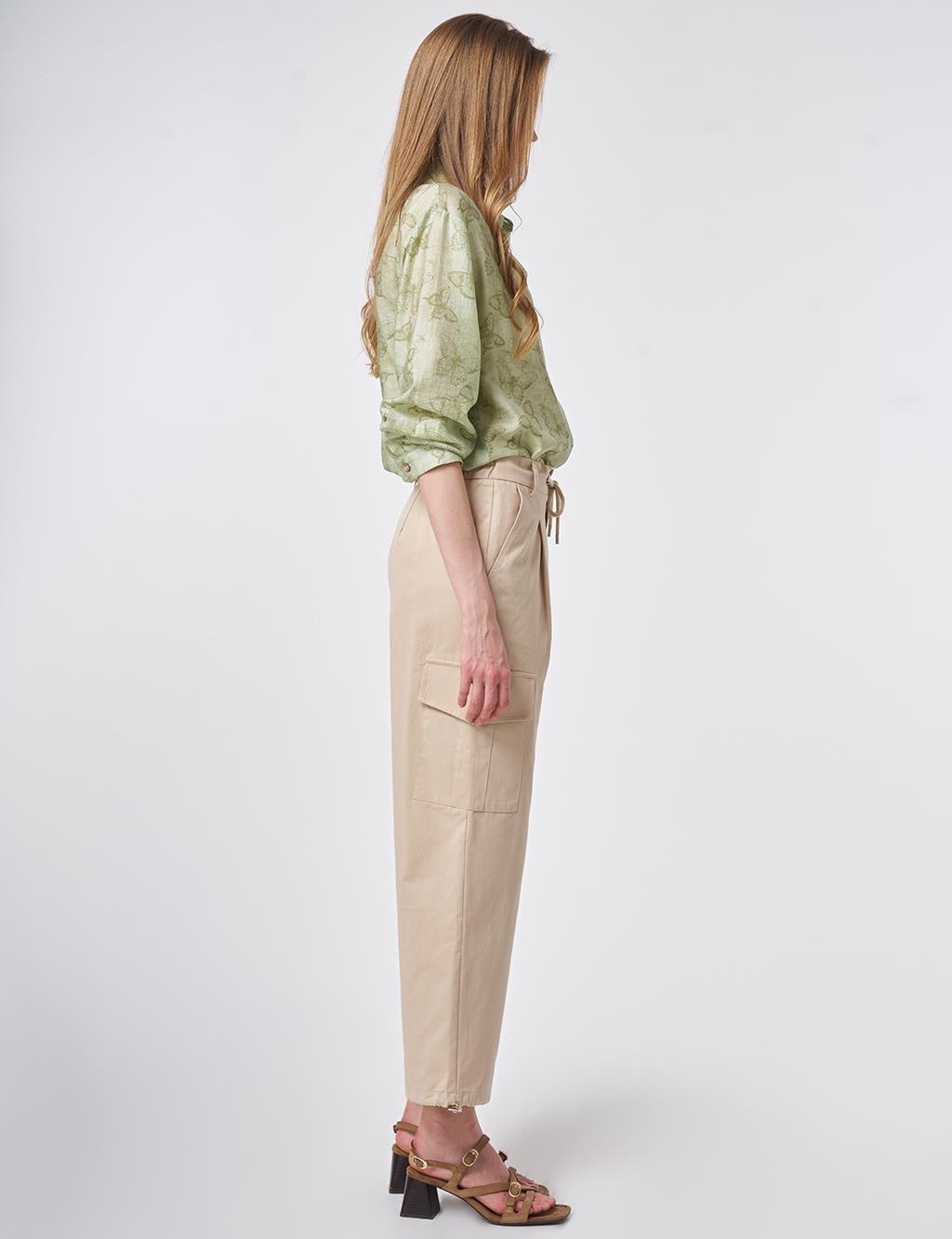 High Waist Cargo Pocket Trousers Mink