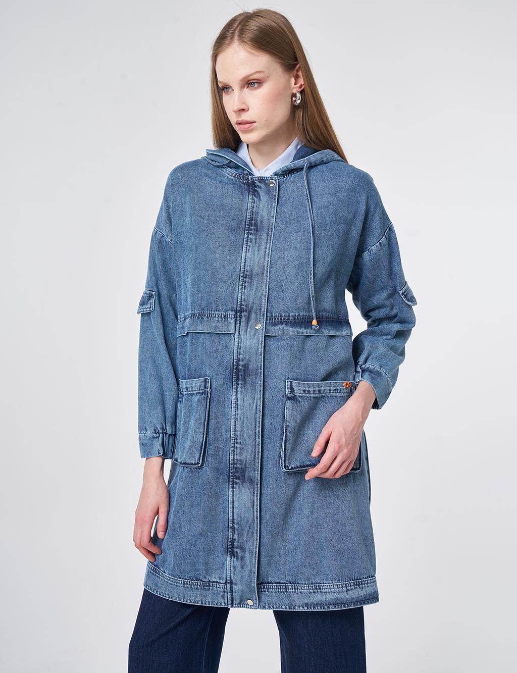 Washed Hooded Jacket Blue