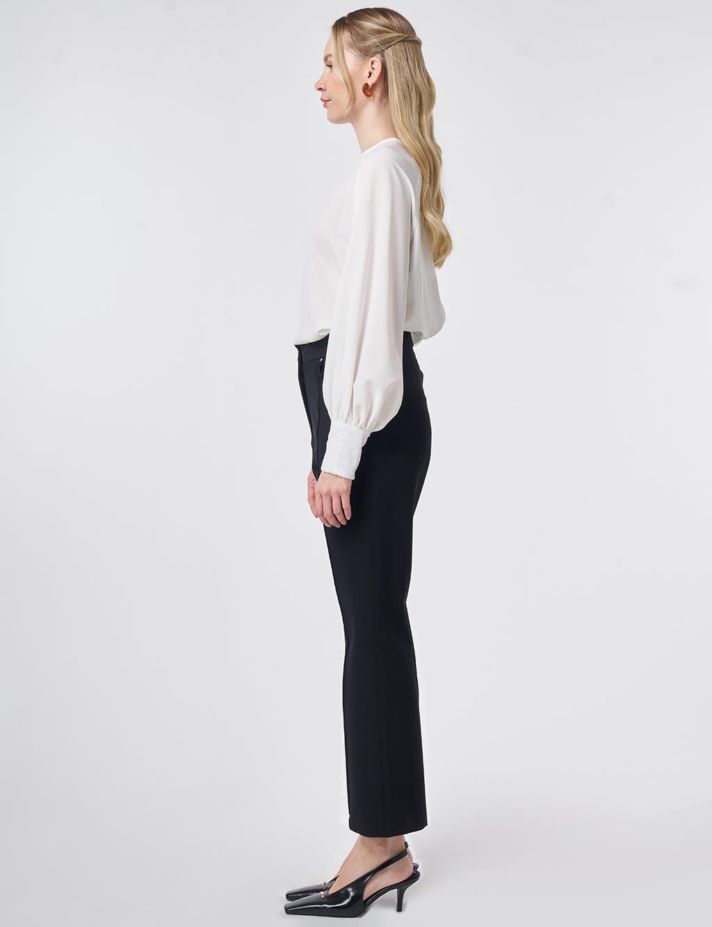 Topstitched Fabric Pants Black