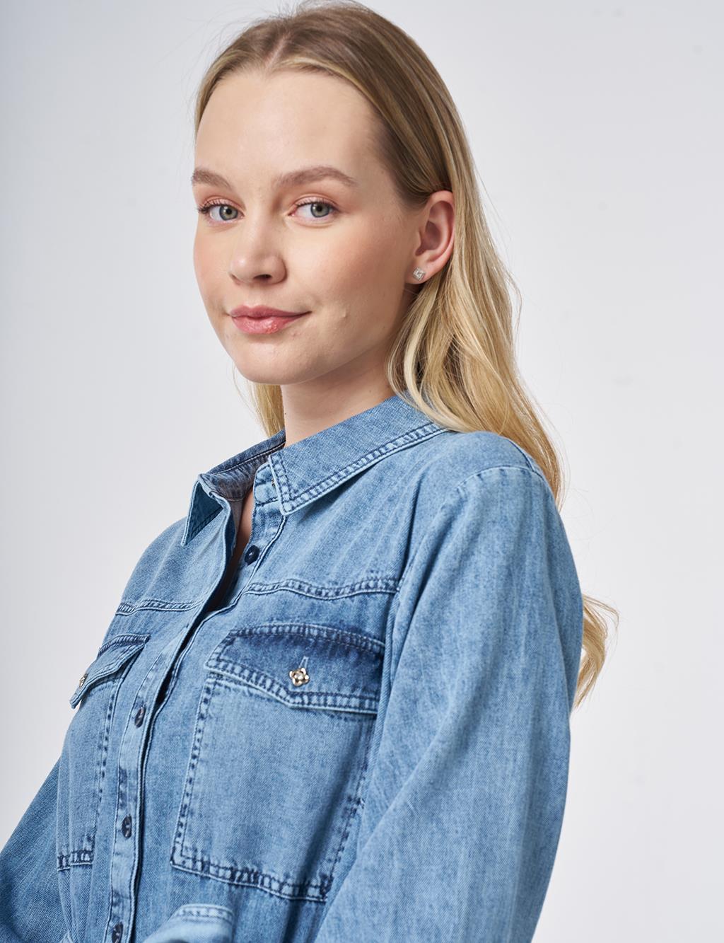 Washed Belted Dress Blue