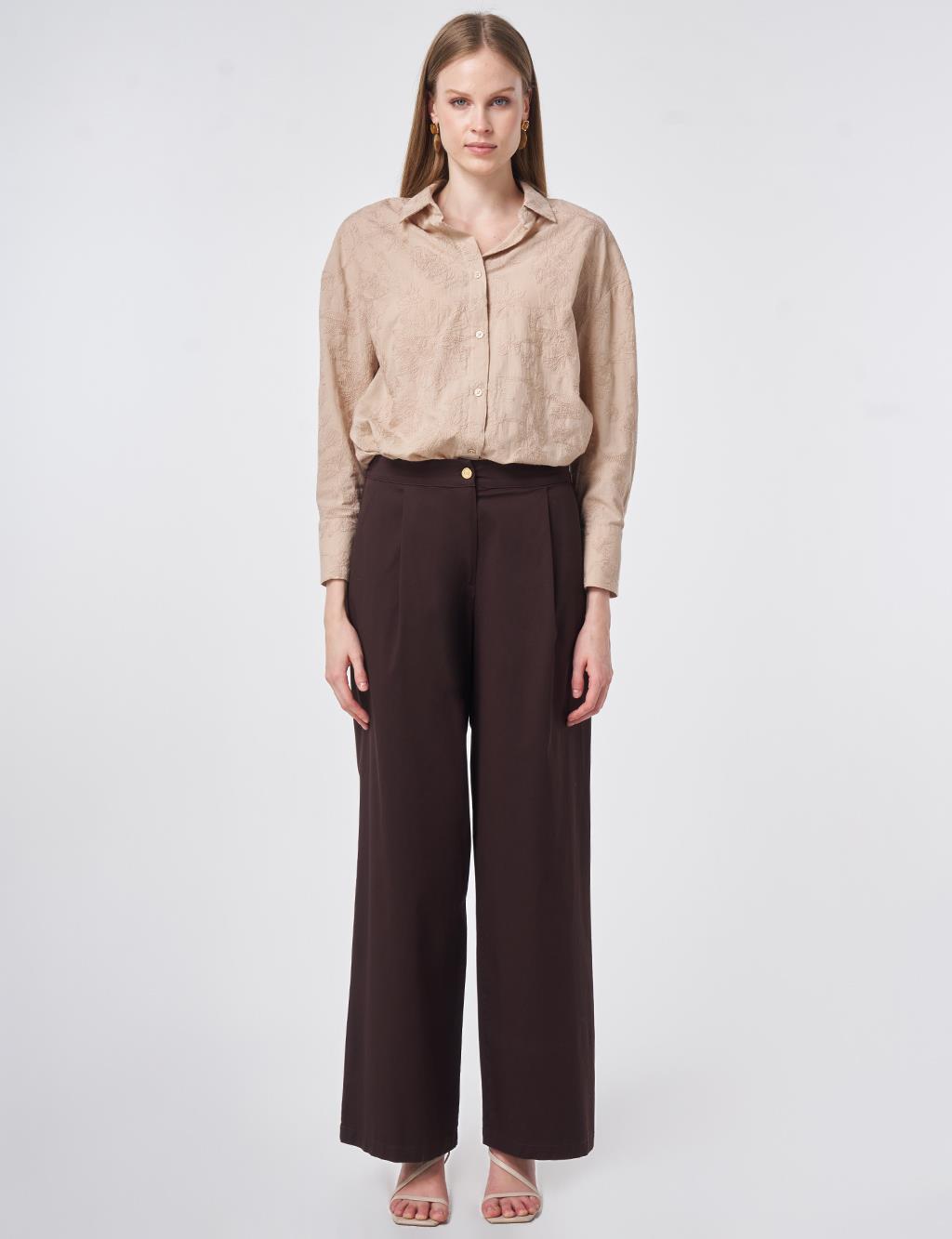 Pleated Wide Leg Trousers Dark Brown
