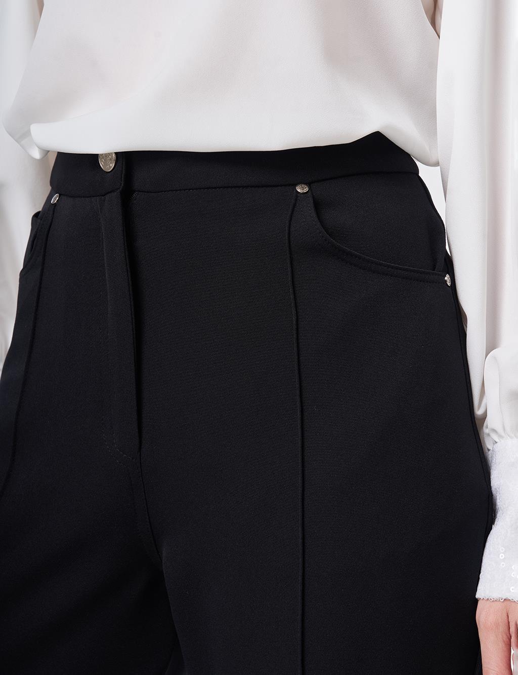 Topstitched Fabric Pants Black