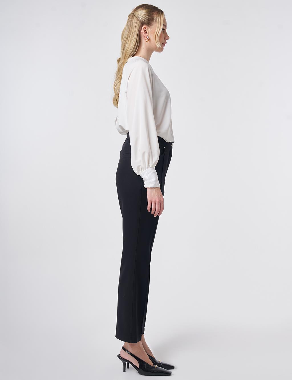 Topstitched Fabric Pants Black