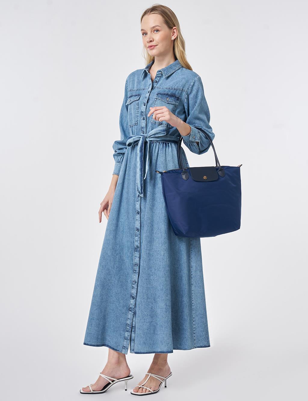 Washed Belted Dress Blue