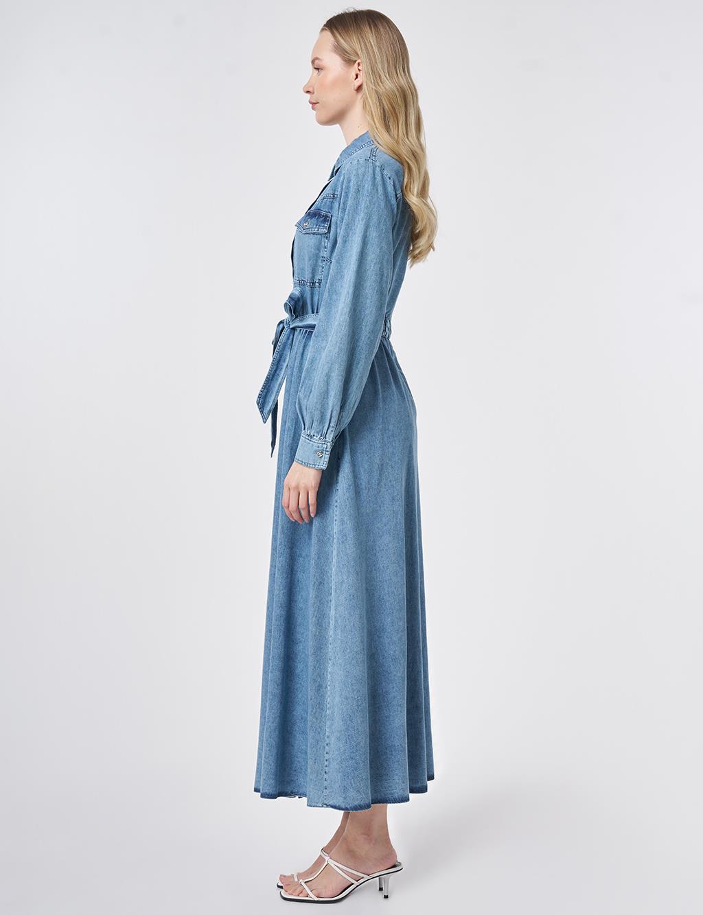 Washed Belted Dress Blue