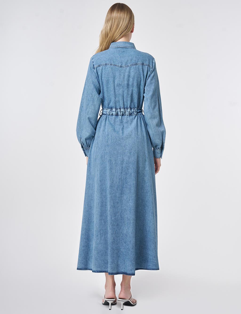 Washed Belted Dress Blue