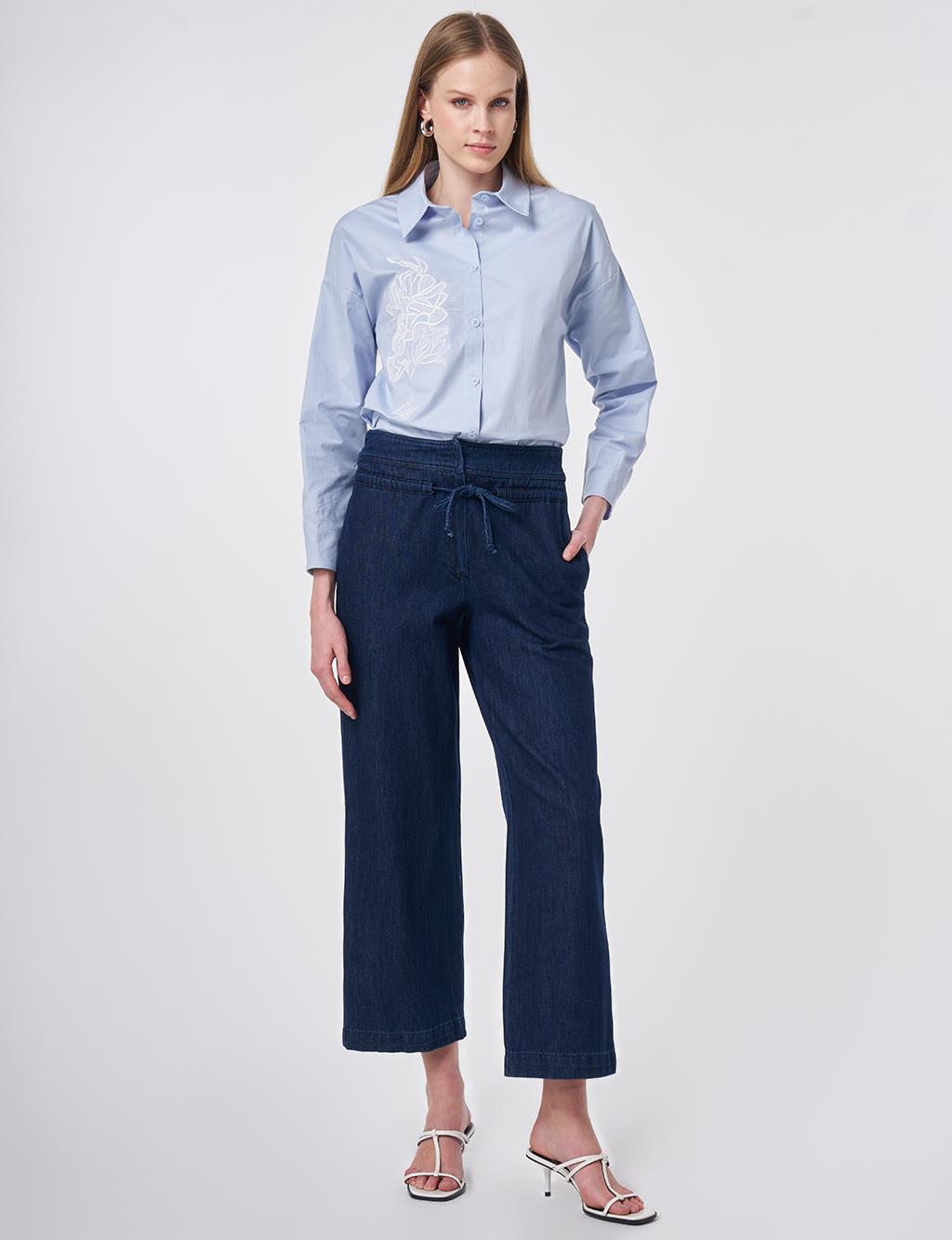 High-Waist Washed Pants Indigo