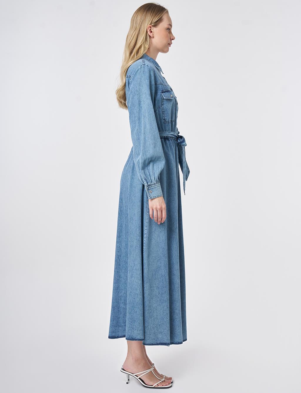 Washed Belted Dress Blue
