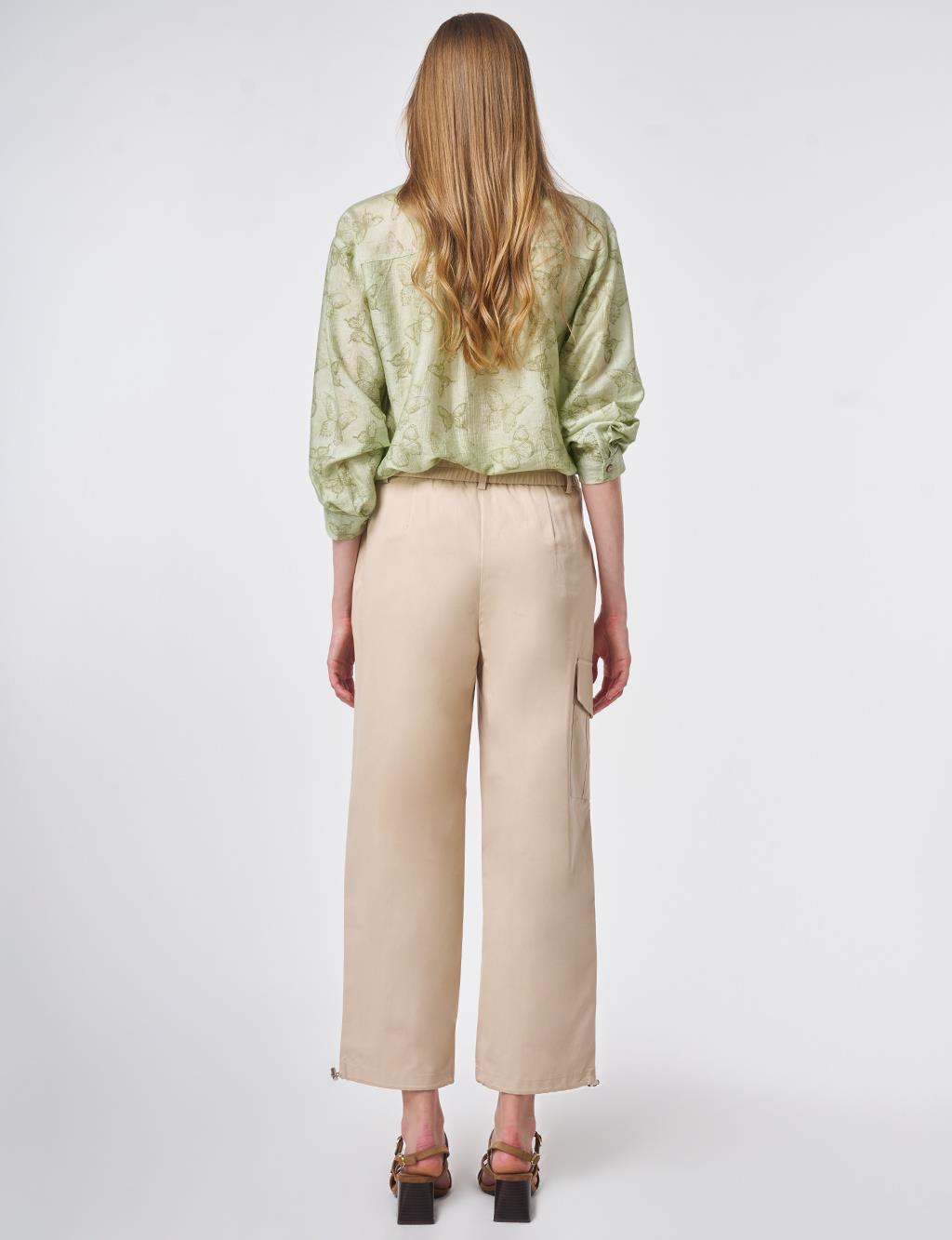 High Waist Cargo Pocket Trousers Mink