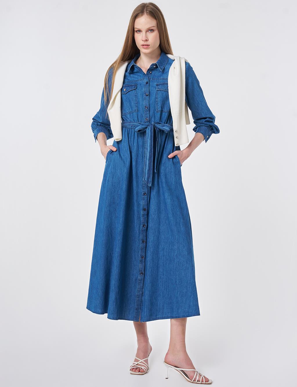 Washed Belted Dress Indigo 