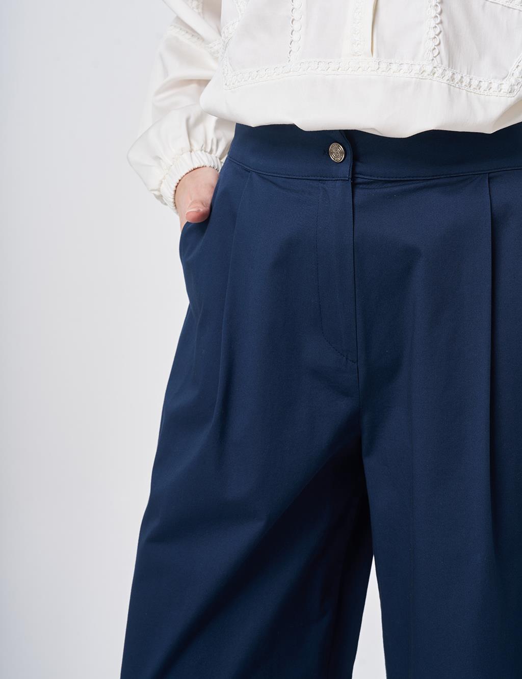 Pleated Wide Leg Trousers Dark Navy