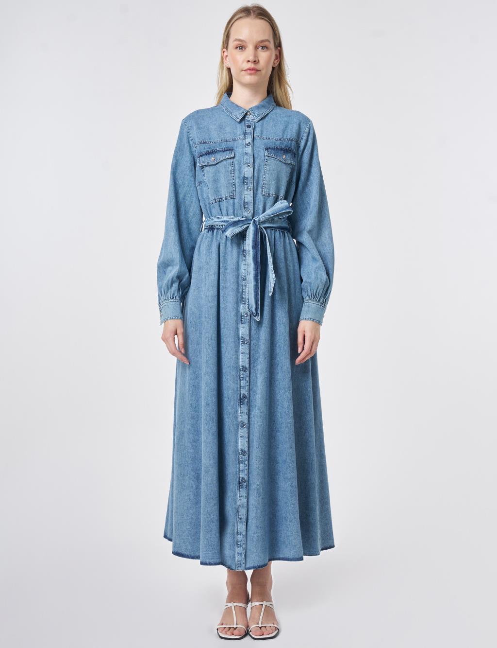 Washed Belted Dress Blue