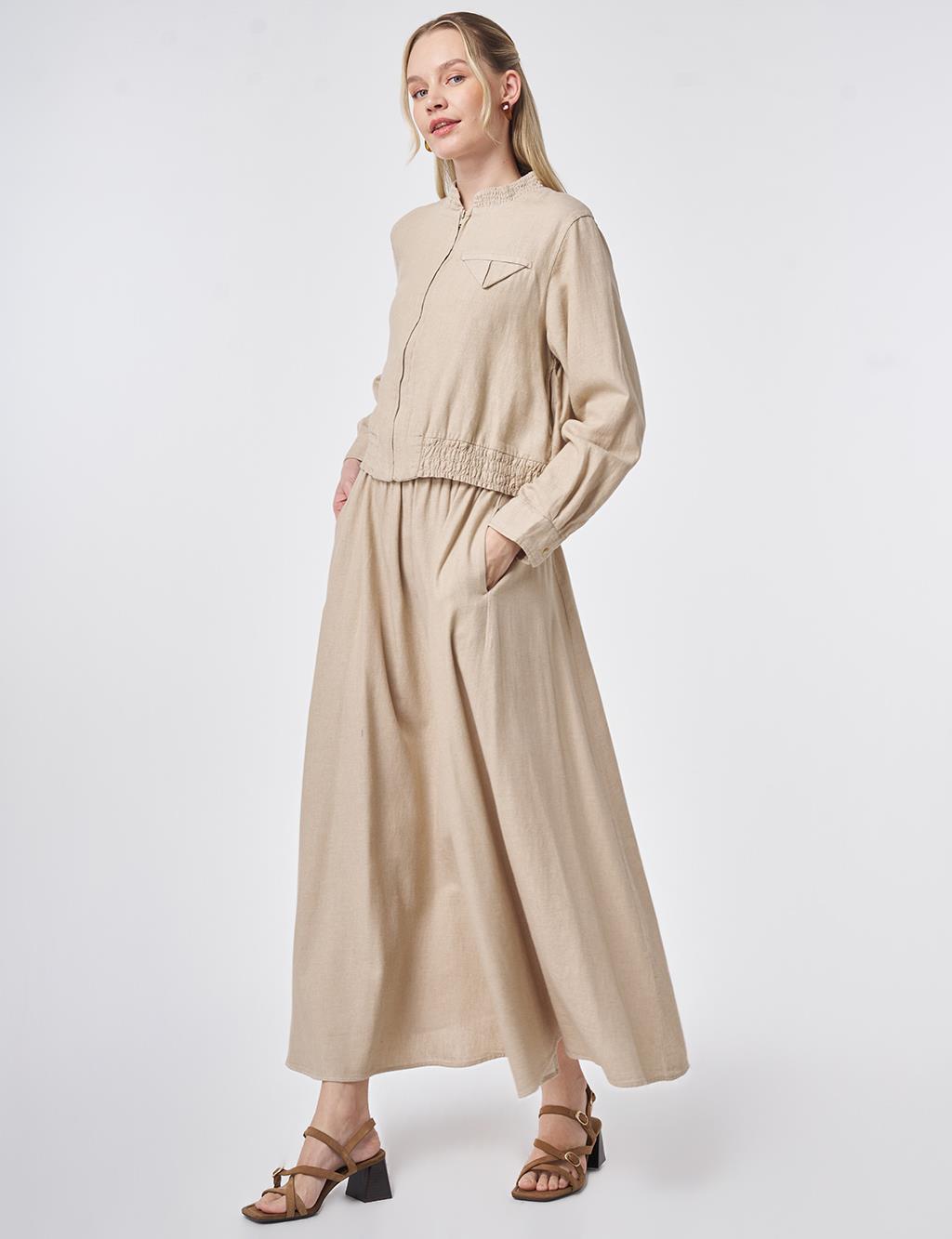 Flap Pocket Cotton Linen Two-Piece Set Stone