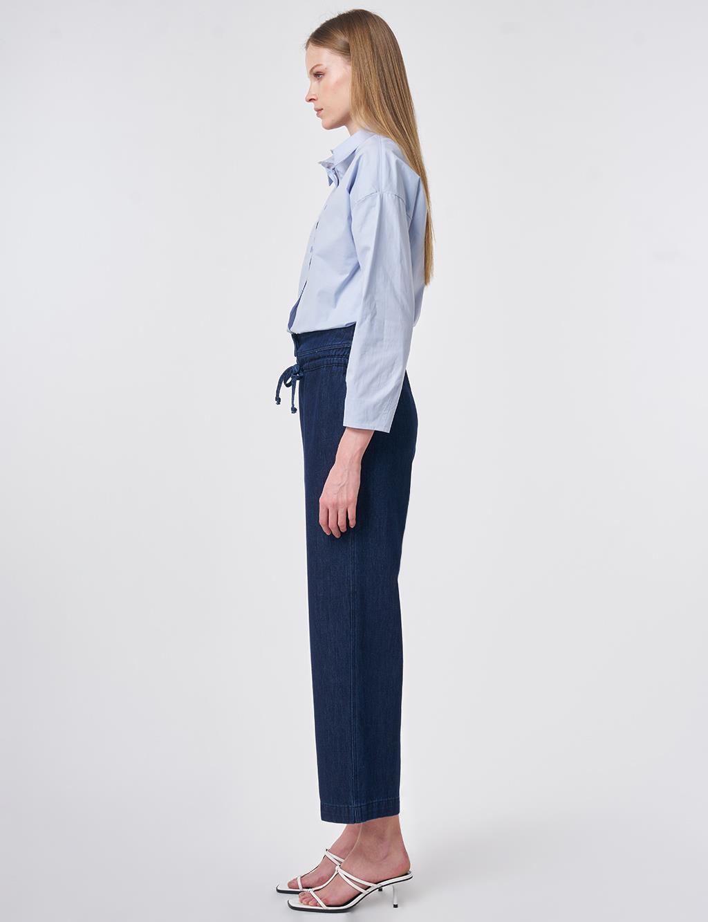 High-Waist Washed Pants Indigo