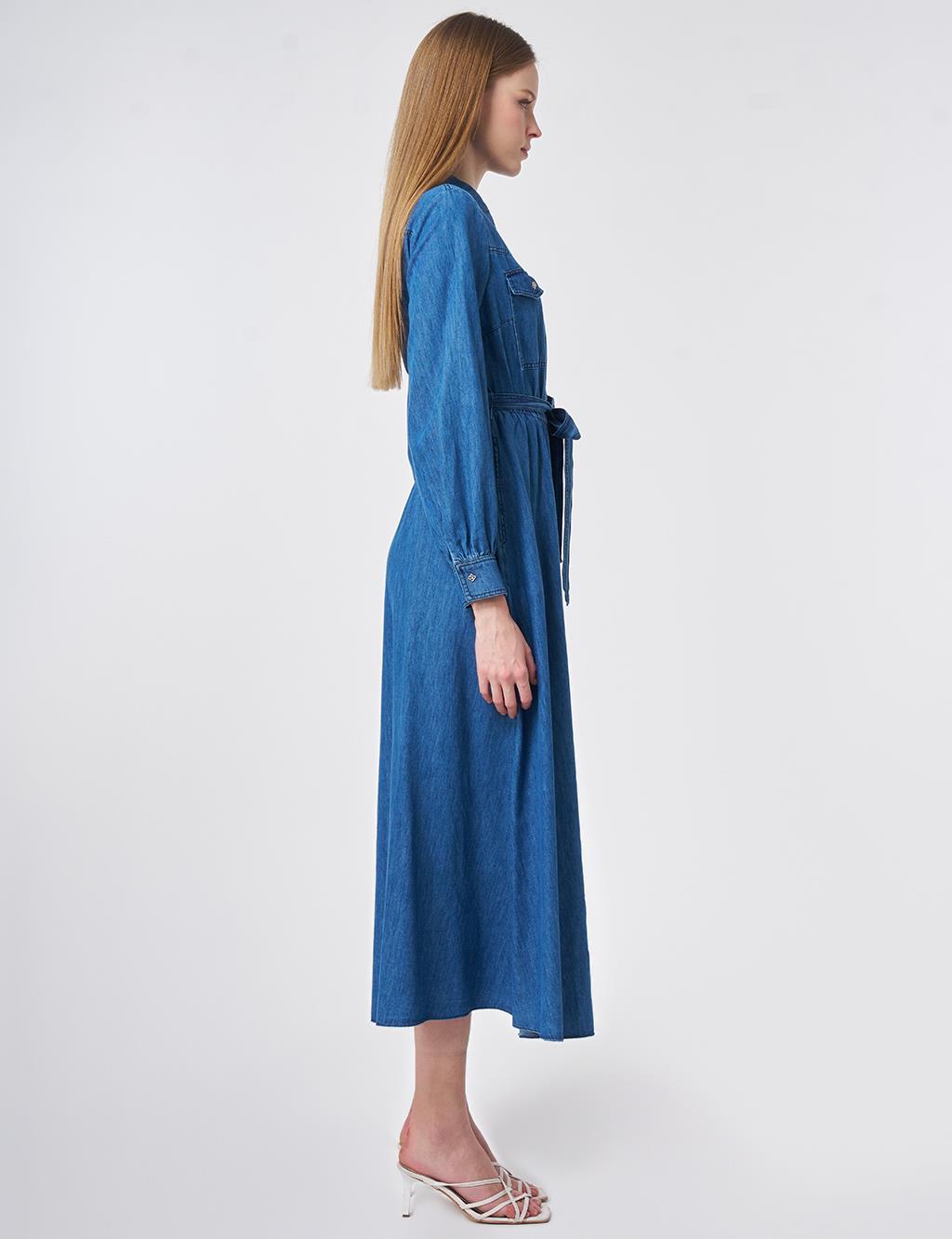 Washed Belted Dress Indigo 