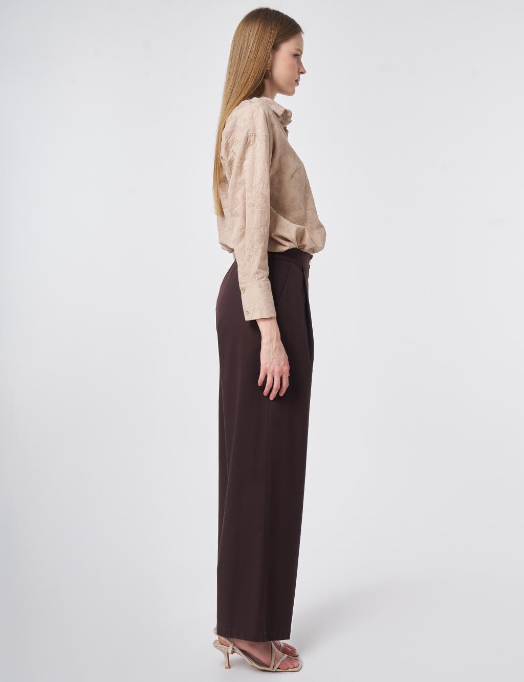 Pleated Wide Leg Trousers Dark Brown