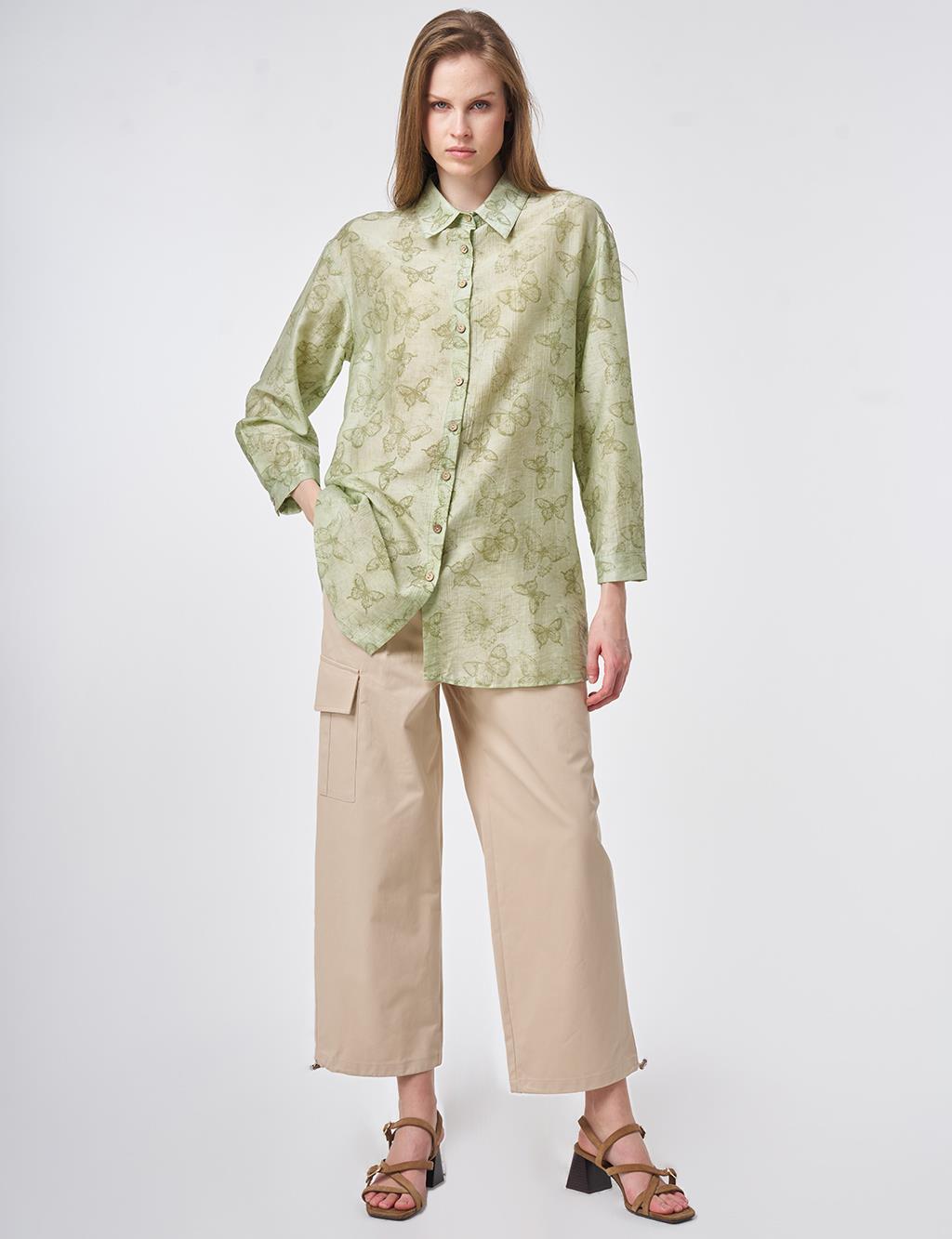 Patterned Lyocell Tunic Khaki