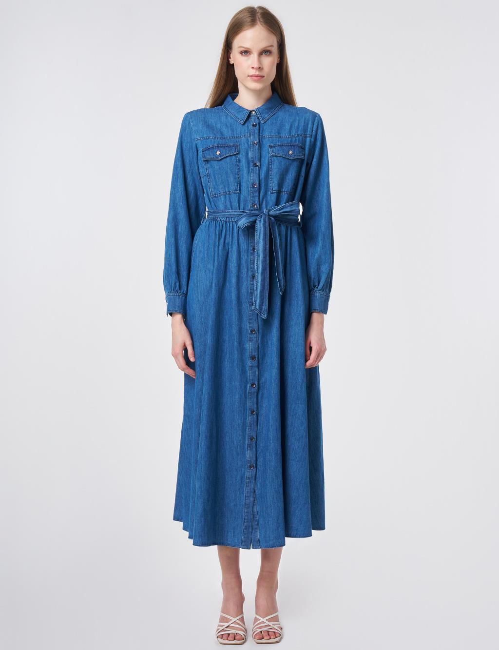 Washed Belted Dress Indigo 