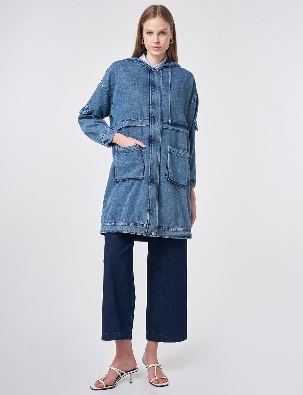 Washed Hooded Jacket Blue