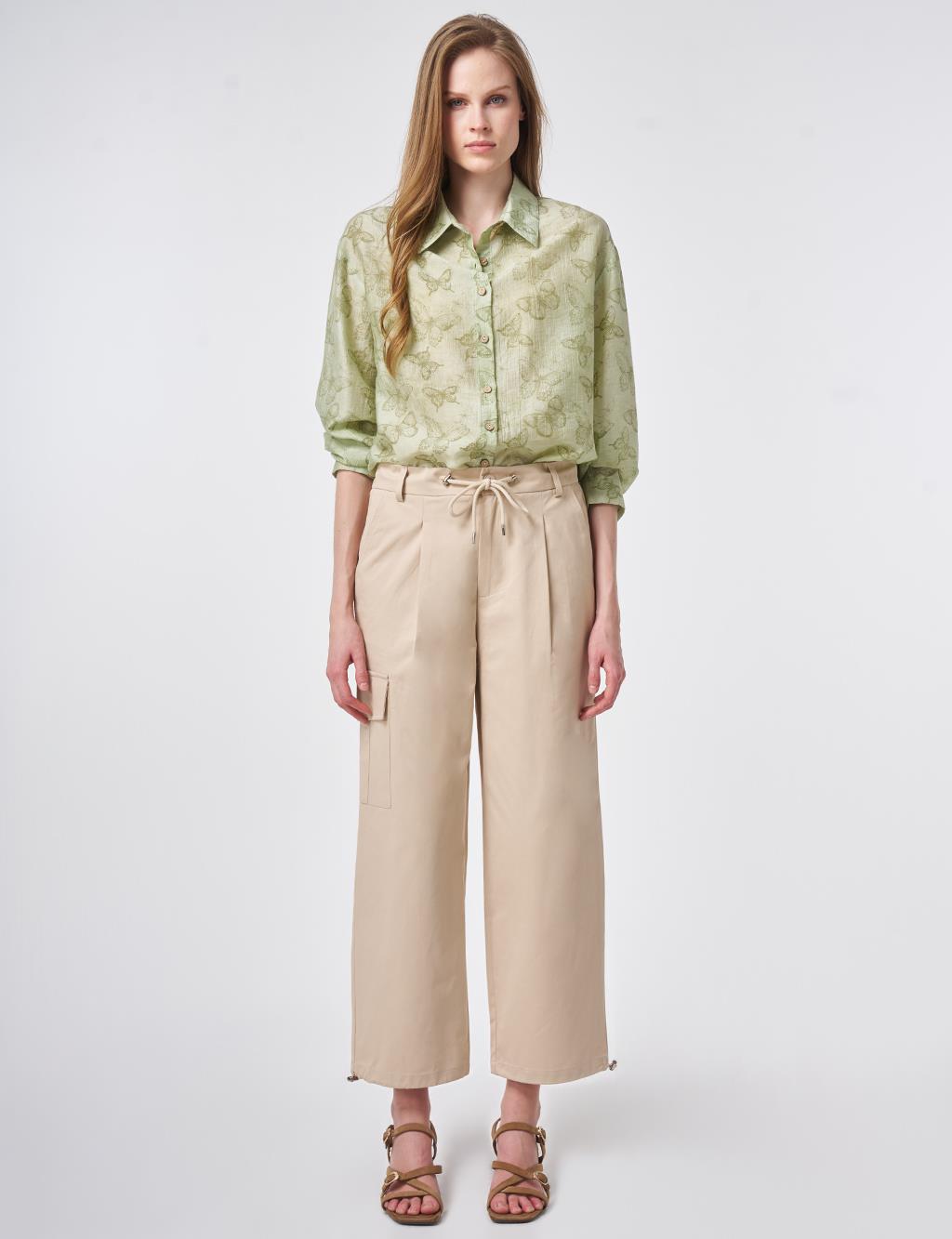 High Waist Cargo Pocket Trousers Mink