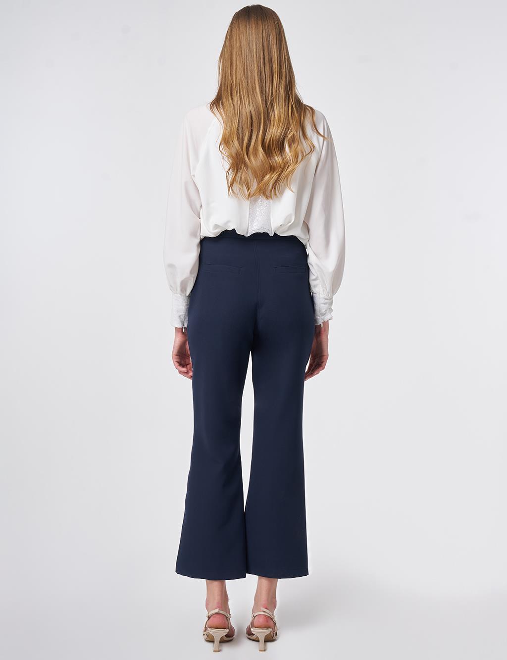 Topstitched Fabric Pants Dark Navy